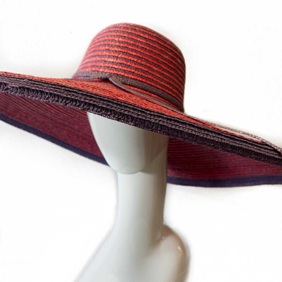 Large Brim Sun Hat- Red and Purple Striped