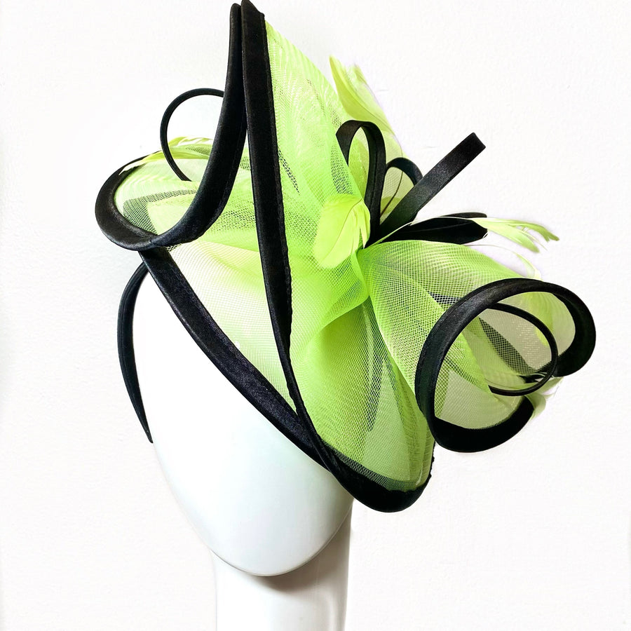 Fascinator Hat- Green with Feather Accents