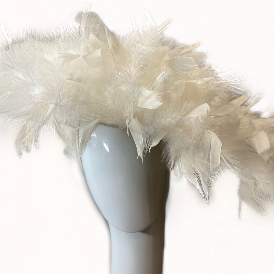 Extravagent Feather Hat- White